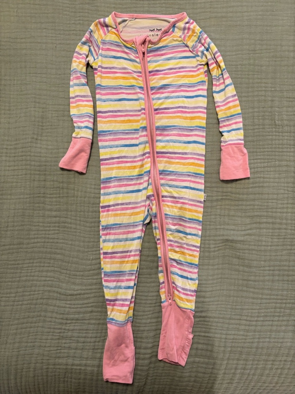 Little Sleepies Multicolor Stripe Footed Pajamas with Pink Trim RETIRED PRINT